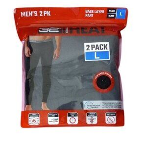 Mens Size L 2 Pack Base Layer Pants Black Quick Dry Heat Retention Anti-Odor NEW